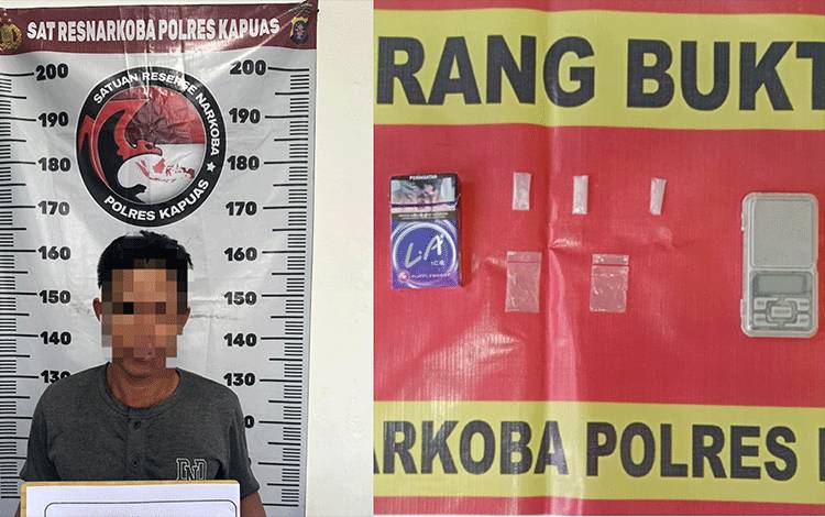 Terduga pelaku kasus sabu dan barang bukti diamankao?Satresnarkoba Polres Kapuas. (FOTO: IST)