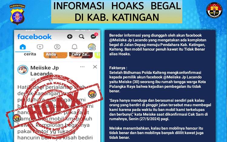 Polda Kalteng Nyatakan Hoaks Informasi Begal di Depag Kasongan