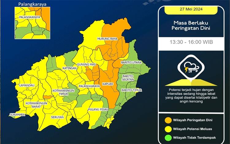 Prakiraan Cuaca Kalteng Berawan hingga Hujan Lebat, Pekan Ini