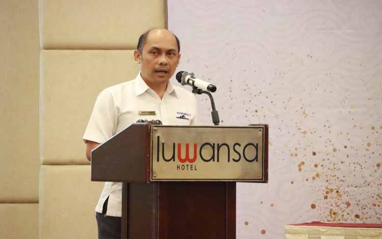 Kepala Kantor Wilayah Direktorat Jenderal Perbendaharaan Provinsi Kalteng Wawan Juswanto saat menyampaikan laporannya di Palangka Raya, Senin, 24 Juni 2024. (FOTO:ASEP)