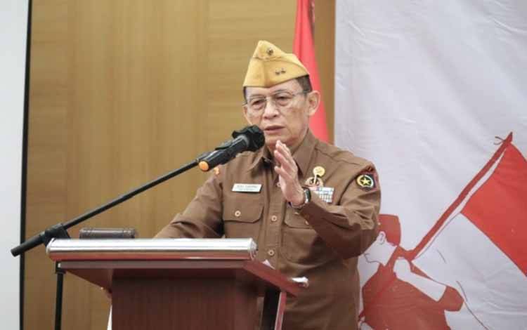 Ketua Tim JSN Mayjen TNI Mar (Purn) Dr. Nono Sukarno saat sosialisasi jiwa semangat nilai - nilai 1945 di Palangka Raya, Jumat, 12 Juli 2024. (FOTO:FERY)