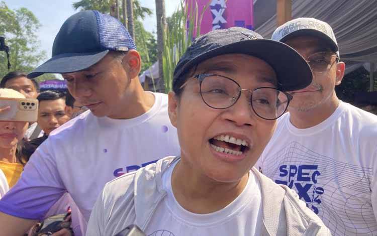 Menteri Keuangan Sri Mulyani Indrawati saat ditemui usai kegiatan Kampanye Simpatik Perpajakan Spectaxcular 2024 di Plaza Tenggara Gelora Bung Karno, Jakarta, Minggu (14/7/2024). ANTARA/Imamatul Silfia
