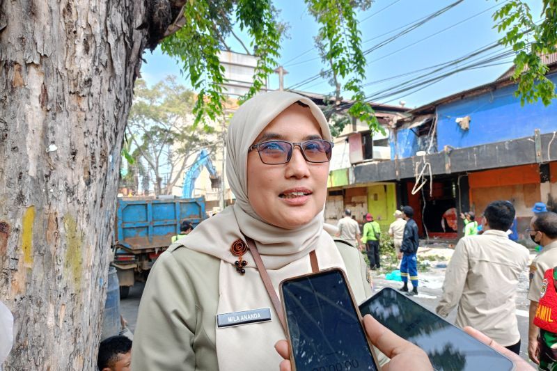 Kepala Suku Dinas Pertamanan dan Hutan (Sudin Tamhut) Kota Jakarta Pusat Mila Ananda dalam penertiban bangunan eks gedung Johar Baru Teater di Jalan Kramat Jaya Baru IV, RT 15/10, Johar Baru, Jakarta Pusat, Senin (12/8/2024). ANTARA/Siti Nurhaliza