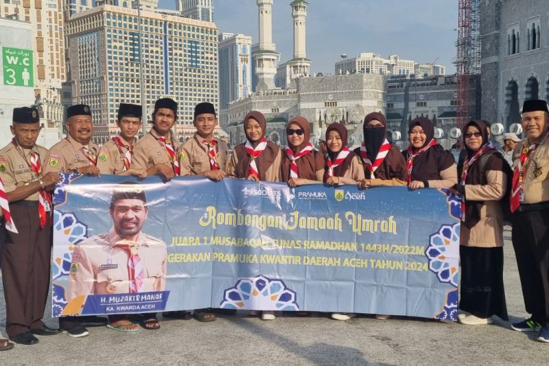 Gerakan Pramuka kwartir daerah (Kwarda) Aceh memberangkatkan umrah untuk juara 1 Musabaqah Tunas Ramadhan 1443 Hijriah (ANTARA/ HO-Kwarda Pramuka Aceh)