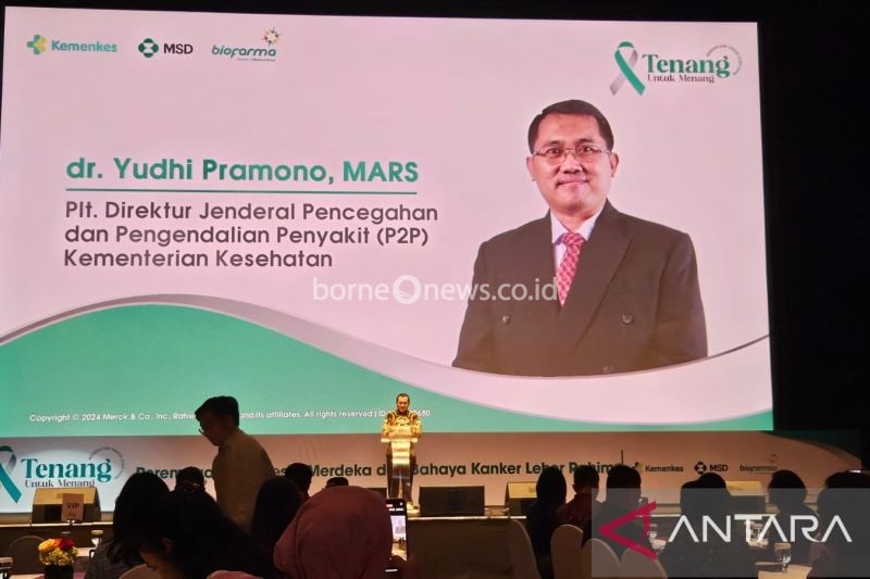 Plt Direktur Jenderal Pencegahan dan Pengendalian Penyakit Menular Kemenkes Yudhi Pramono dalam acara edukasi kesehatan guna mencegah penyebaran kanker leher rahim dengan tema Tenang untuk Menang, di Jakarta, Selasa (13/8/2024) ANTARA/HO-Mecca Yumna
