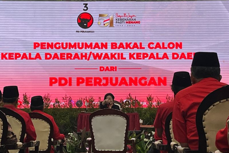Ketua Umum PDI Perjuangan Megawati Soekarnoputri saat memberikan arahan kepada bakal calon kepala daerah dan wakil kepala daerah di Kantor PDIP, Jakarta, Rabu (14/8/2024). ANTARA/Narda Margaretha Sinambela
