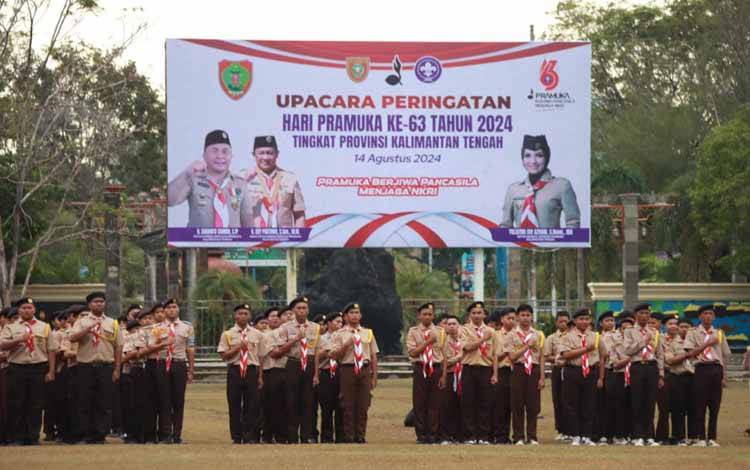 Upacara Peringatan Hari Pramuka ke-63 di Halaman Kantor Gubernur Kalteng, Rabu, 14 Agustus 2024. (FOTO:ASEP)
