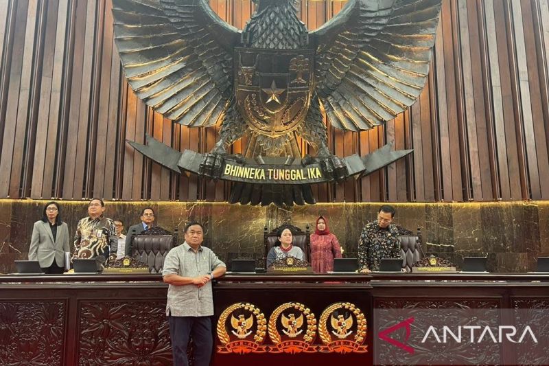 Ketua DPR RI Puan Maharani saat meninjau kesiapan Sidang Tahunan MPR RI dan Sidang Bersama DPR - DPD Tahun 2024, di Kompleks Parlemen, Senayan, Jakarta, Kamis (15/8/2024). (ANTARA/Melalusa Susthira K.)