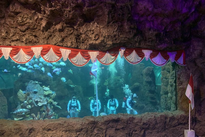 Ancol Kibarkan Bendera 3 x 7 Meter di Sea World untuk HUT RI ke-79