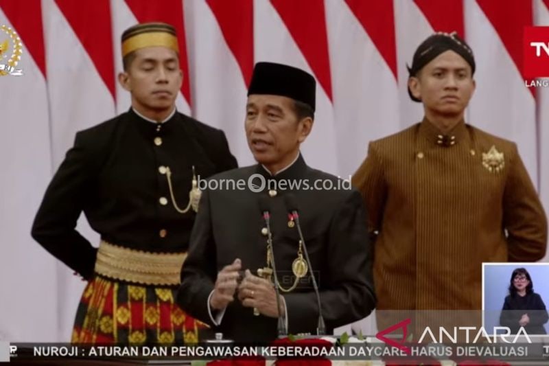 Tangkapan layar - Presiden Joko Widodo (Jokowi) memberikan sambutan pada Sidang Tahunan MPR RI dan Sidang Bersama DPR RI dan DPD RI Tahun 2024 di Kompleks Parlemen Senayan, Jakarta, Jumat (16/8/2024). (ANTARA/YouTube/DPR RI/Mentari Dwi Gayati)