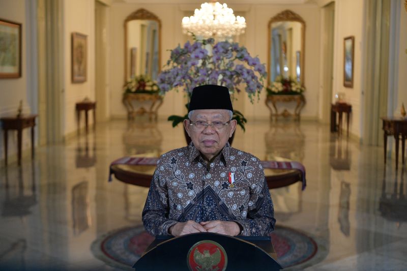 Wakil Presiden (Wapres) Ma'ruf Amin memberikan ucapan dalam rangka memperingati HUT Ke-79 RI. ANTARA/HO-Biro Pers Sekretariat Wapres
