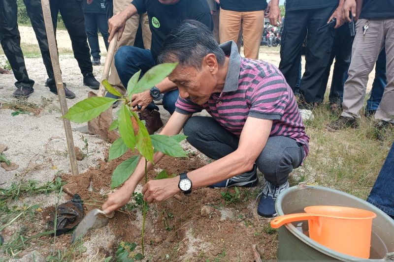 Bupati Gorontalo Nelson Pomalingo menanam bibit pohon di Desa Talumelito, Kabupaten Gorontalo, Gorontalo, Ahad (18/8/2024). ANTARA/HO-Diskominfo Kabupaten Gorontalo