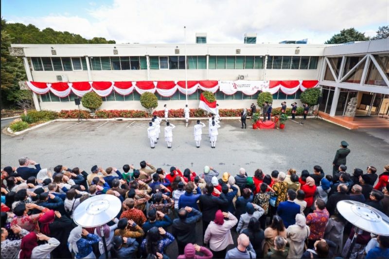 Upacara HUT ke-79 RI di KBRI Canberra, Australia, Sabtu (17/8/2024). (ANTARA/HO-KBRI Canberra)