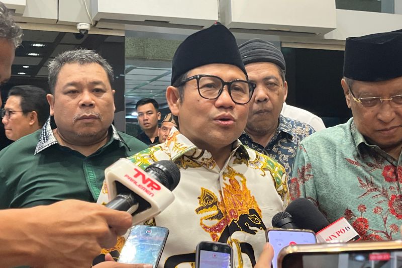 Ketua Umum PKB Muhaimin Iskandar saat memberikan keterangan kepada awak media di Kompleks Parlemen Senayan, Jakarta, Senin (19/8/2024). ANTARA/Narda Margaretha Sinambela