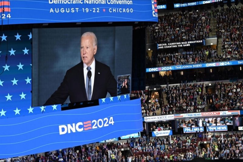 Presiden Joe Biden dalam konvensi Partai Demokrat AS di Chicago, Illinois/ANTARA/Anadolu/PY