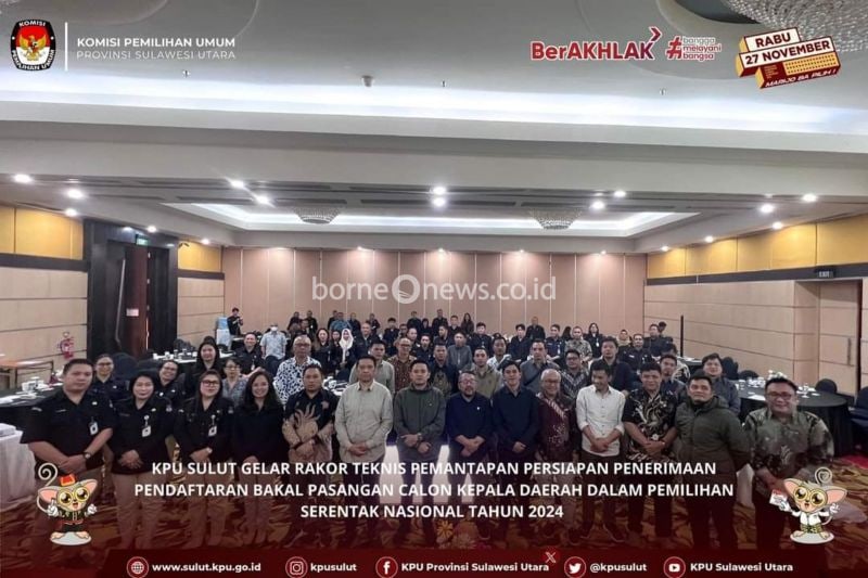 KPU Sulut menggelar Rapat Koordinasi Teknis Pemantapan Persiapan Penerimaan Pendaftaran Bakal Pasangan Calon Gubernur dan Wakil Gubernur, Bupati dan Wakil Bupati, serta Walikota dan Wakil Walikota Dalam Pemilihan Serentak Nasional Tahun 2024. ANTARA/HO-KPU Sulut