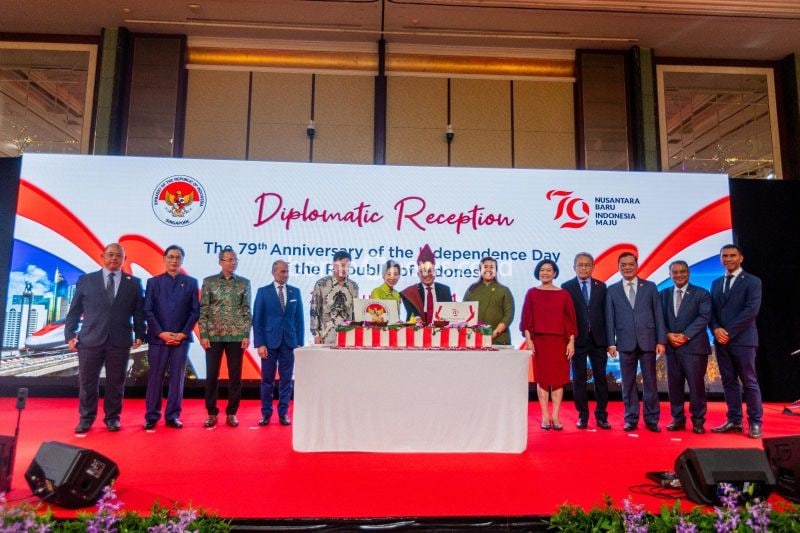 KBRI Singapura menggelar resepsi diplomatik di Hotel Shangri-La pada Kamis (22/8/2024) untuk merayakan HUT ke-79 RI. (ANTARA/HO-KBRI Singapura)
