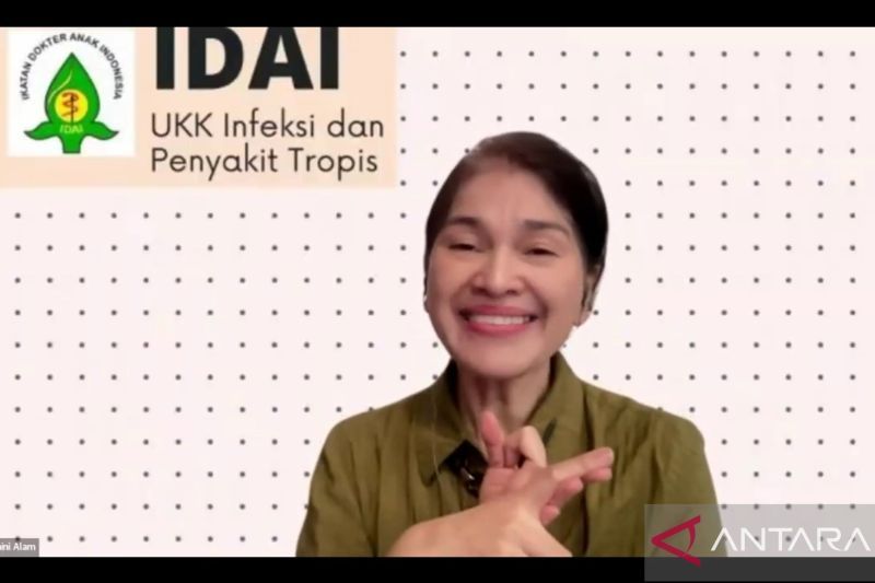 Ketua Unit Kerja Koordinasi Infeksi dan Penyakit Tropis IDAI Dr Anggraini Alam dalam konferensi pers via daring di Jakarta, Jumat (23/8/2024). (ANTARA/HO - Ikatan Dokter Anak Indonesia)