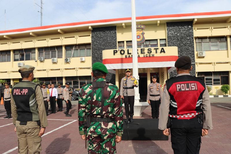 Pelaksanaan apel operasi mantap Praja Seulawah 2024 dalam rangka pengamanan Pilkada 2024, di Banda Aceh, Senin (26/8/2024) (ANTARA/HO/Humas Polresta Banda Aceh)