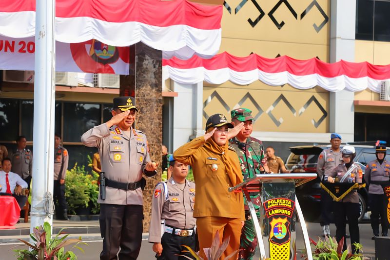 Kapolresta Bandarlampung Kombes Pol Abdul Waras pada giat Operasi Mantap Praja 2024 di Mapolresta Bandarlampung, Selasa (27/8/2024). (ANTARA/HO-Polresta Bandarlampung)