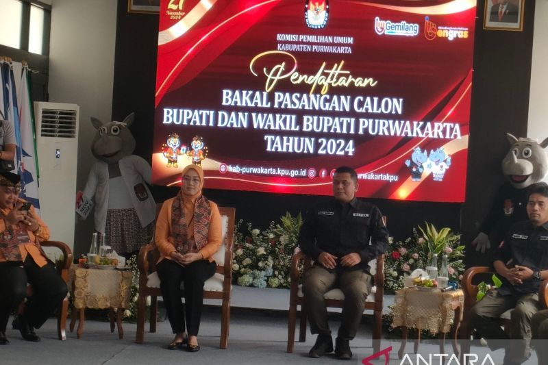 Calon petahana Anne Ratna Mustika saat mendaftar ke KPU Purwakarta. (ANTARA/Ali Khumaini)