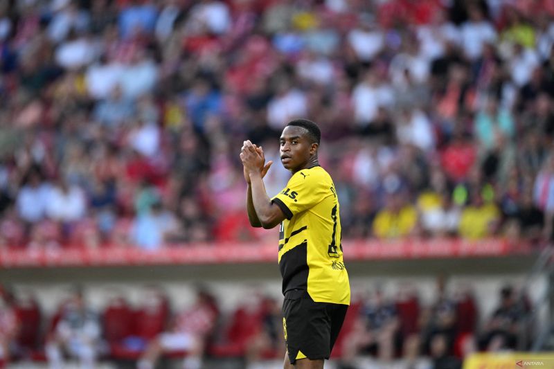 Penyerang Borussia Dortmund, Youssoufa Moukoko saat menghadapi Mainz 05 pada lanjutan pertandingan Liga Jerman atau Bundesliga di Mainz (11/05/2024) (ANTARA/AFP/Kirill Kudryavtsev)