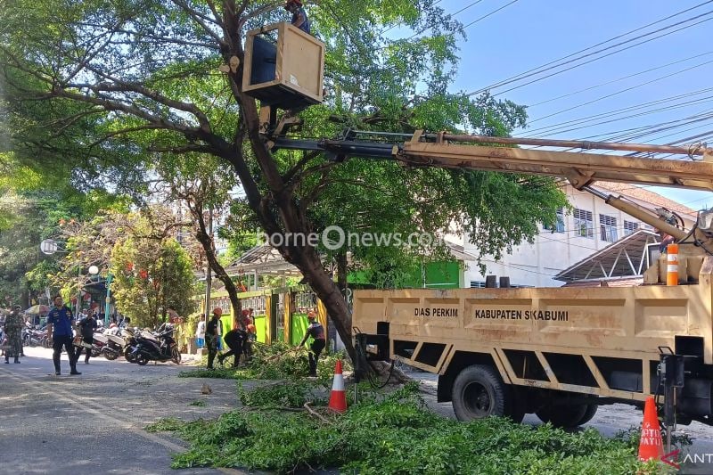 Pemangkasan Pohon Rawan Tumbang di Objek Wisata Sukabumi