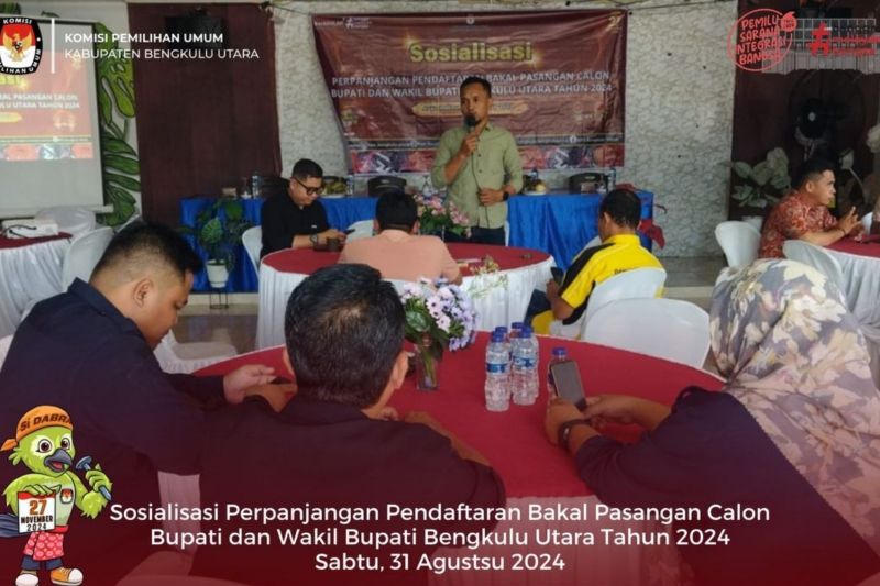 KPU Kabupaten Bengkulu Utara mensosialisasikan rencana perpanjangan tahapan pendaftaran calon bupati Pilkada Bengkulu Utara, di Bengkulu Utara, Sabtu. (31/8/2024) (ANTARA/HO-KPU Bengkulu Utara)
