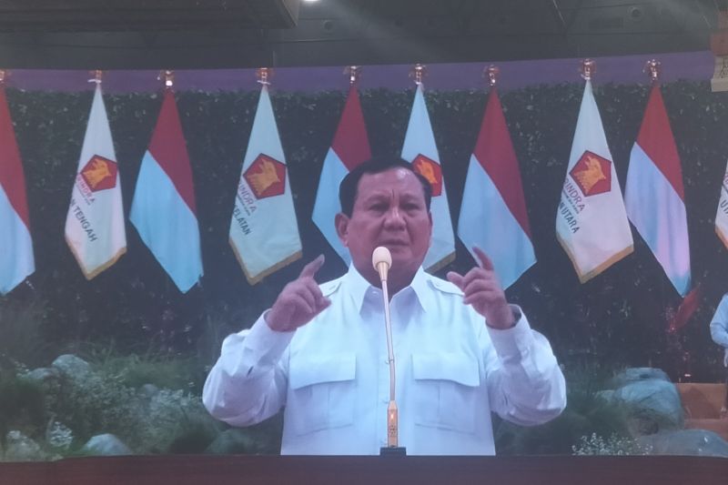 Ketua Umum Partai Gerindra Prabowo Subianto di Indonesia Arena, Jakarta Pusat, Sabtu (31/8/2024) malam. ANTARA/Walda Marison