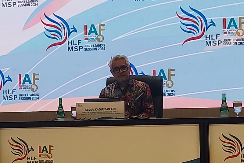 Direktur Jenderal Asia, Pasifik, dan Afrika (Dirjen ASPASAF) Kemlu RI Abdul Kadir Jailani dalam konferensi pers yang diadakan selama rangkaian IAF ke-2 di Badung, Bali, pada Minggu(1/9/2024). (ANTARA/Katriana)