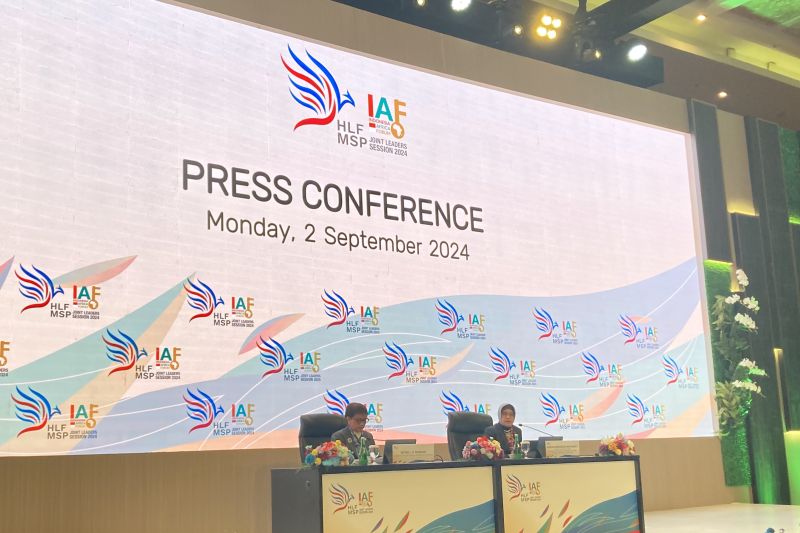 Konferensi pers Indonesia-Africa Forum (IAF) Ke-2 dan High-Level Forum on Multi-Stakeholder Partnerships (HLF MSP) 2024 di Badung, Bali, Minggu (2/9/2024). (ANTARA/Imamatul Silfia)