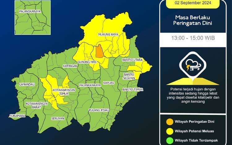 Waspada Hujan Lebat dan Angin Kencang di Kalteng, Sejumlah Wilayah Berpotensi Terdampak