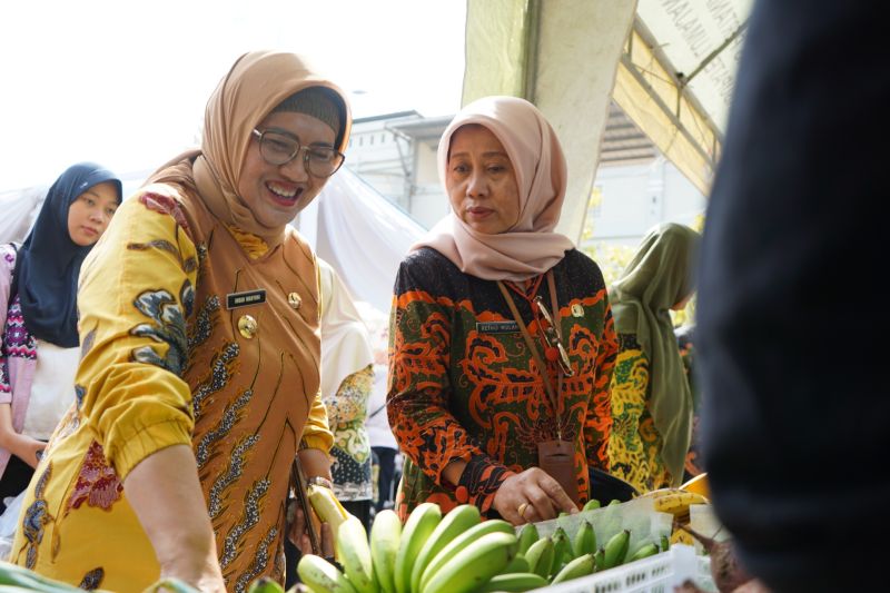 Pj Bupati Lumajang Indah Wahyuni meninjau kegiatan GPM di sekitar Stadion Semeru Lumajang, Selasa (3/9/2024). ANTARA/HO-Diskominfo Lumajang.
