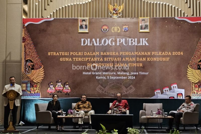 Polri menyelenggarakan dialog publik bertajuk "Strategi Polri Dalam Rangka Pengamanan Pilkada 2024 Guna Terciptanya Situasi Aman dan Kondusif Di Provinsi Jawa Timur", di Kota Malang, Jawa Timur, Kamis (5/9/2024). ANTARA/Ananto Pradana.
