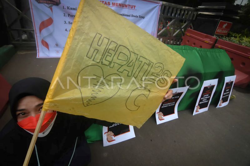 Ilustrasi - Seorang demonstran dari gabungan organisasi peduli hepatitis menggelar aksi unjuk rasa di depan Gedung Kementerian Kesehatan, Jakarta, Senin (29/5/2023). ANTARA FOTO/Indrianto Eko Suwarso/foc