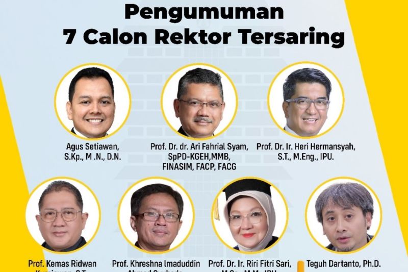 Universitas Indonesia (UI) melalui Panitia Khusus Pemilihan Rektor (Pansus Pilrek) resmi mengumumkan tujuh calon terpilih yang lolos tahap penyaringan untuk menjadi Rektor UI Periode 20242029. (ANTARA/ Foto: Humas UI)