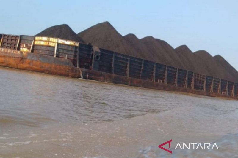 Ponton pengangkut batu bara melintas di Sungai Mahakam, Kaltim. (Antara/ M Ghofar)