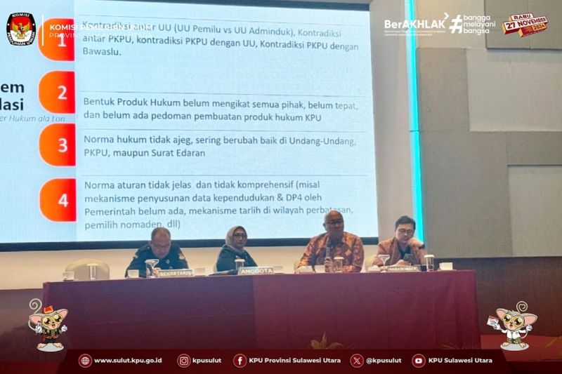 KPU Sulut menggelar rakor penyelesaian data ganda dalam rangka Penyusunan Daftar Pemilih Sementara Hasil Perbaikan (DPSHP). ANTARA/HO-KPU Sulut