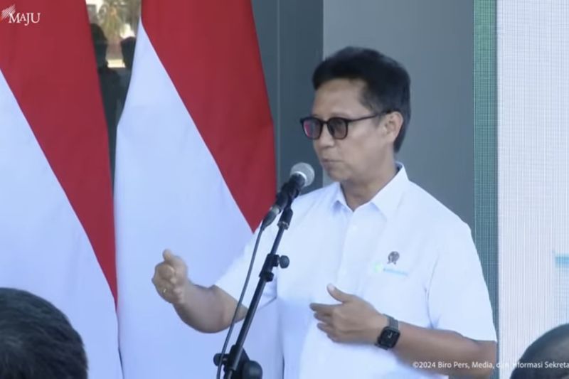 Tangkapan layar - Menteri Kesehatan Budi Gunadi Sadikin saat menyampaikan pidato laporan kepada Presiden Joko Widodo dalam acara peresmian Rumah Sakit Kemenkes Makassar Sulawesi Selatan, yang diikuti dalam jaringan Sekretariat Presiden di Jakarta, Jumat (6/9/2024). ANTARA/Andi Firdaus-Setpres.