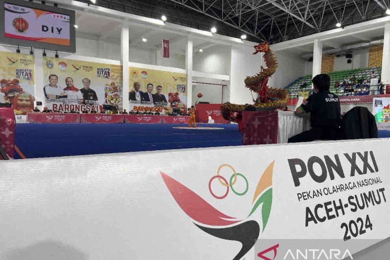 Penampilan Tim Barongsai Daerah Istimewa Yogyakarta nomor Naga Taolu Bebas di PON Pekan Olahraga Nasional (PON) XXI/2024 Aceh-Sumatera Utara yang berlangsung di Martial Arts Arena, Kompleks Sumut Sport Center, Deli Serdang, Sumut, Sabtu (6/9/2024). ANTARA/Harianto