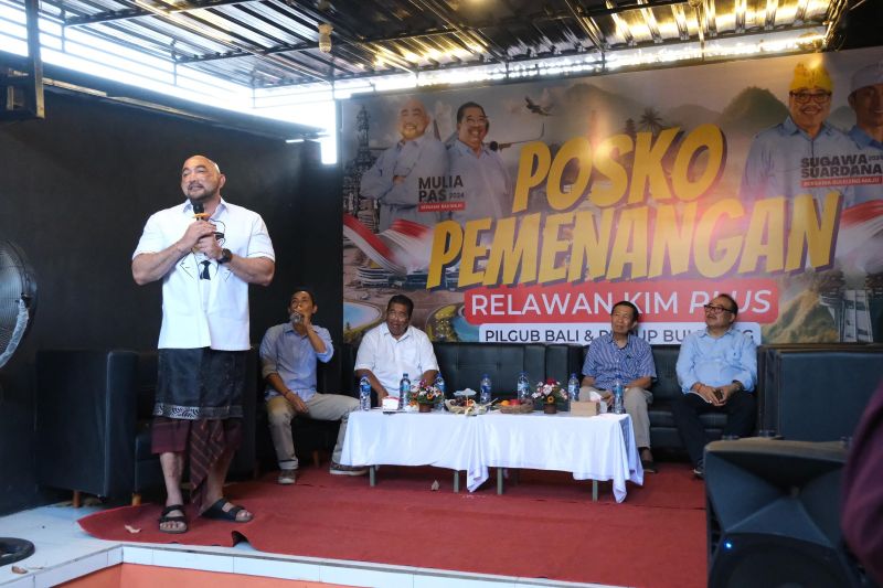 Pasangan Calon Gubernur dan Wakil Gubernur Bali Mulia-PAS saat peresmian posko pemenangan, Denpasar, Minggu (8/9/2024). ANTARA/ho-partai gerindra