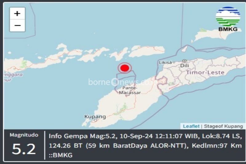 Gempa Tektonik Magnitudo 5,2 Guncang Pantai Selatan Alor NTT