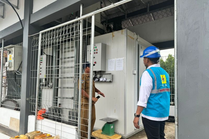 Petugas Unit Pelaksana Pelayanan Pelanggan (UP3) Tobelo, mengecek APP KWH Meter, Selasa (10/9/2024). ANTARA/Abdul Fatah (Abdul Fatah)