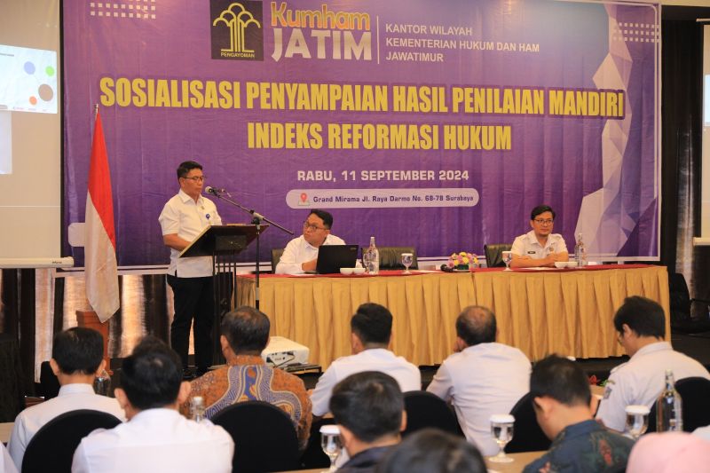 Pelaksanaan sosialisasi penyampaian hasil penilaian mandiri indeks reformasi hukum di lingkungan Kanwilkumham Jatim. ANTARA/HO-Kanwilkumham Jatim