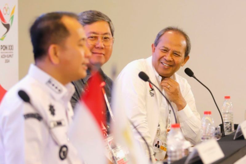 Ketua Bidang Media dan Humas Panwasrah PON XXI Aceh-Sumatera Utara 2024 Wilayah Sumut Raja Parlindungan Pane dalam konferensi pers di Medan, Sumatera Utara, Rabu (11/9/2024). (ANTARA/HO-PB PON XXI Sumut)