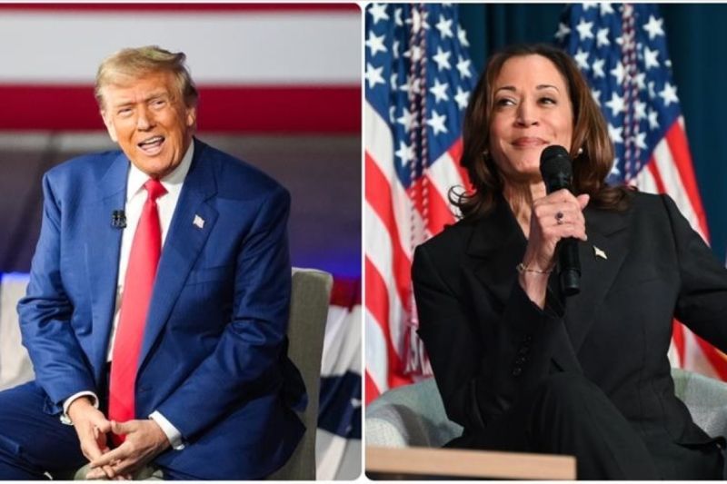 Wakil Presiden Amerika Serikat (AS) Kamala Harris dan mantan Presiden Donald Trump akan tampil dalam debat pertama di Philadelphia pada Selasa (10/9) malam. /ANTARA/Anadolu/PY
