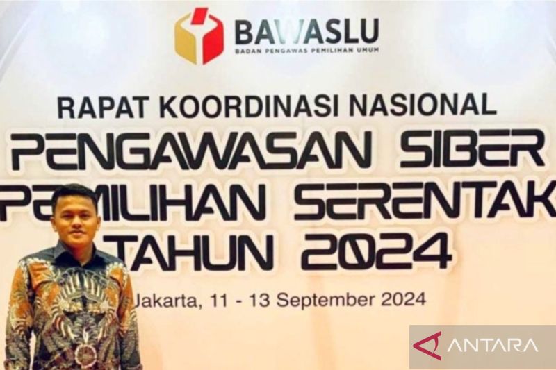 Anggota Bawaslu Gorontalo Utara Fadli Bukoting dalam rapat koordinasi nasional tentang pengawasan siber dalam pemilu. (ANTARA/HO-Humas Bawaslu Gorontalo Utara)