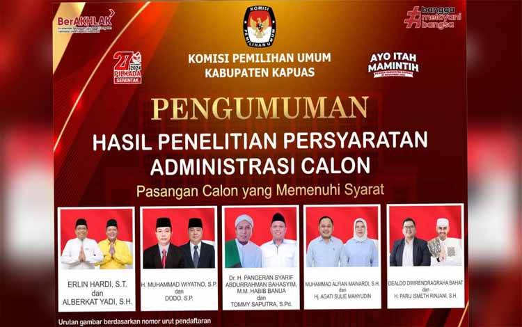 KPU Kapuas Buka Penerimaan Masukan dan Tanggapan Masyarakat untuk 5 Paslon Pilkada