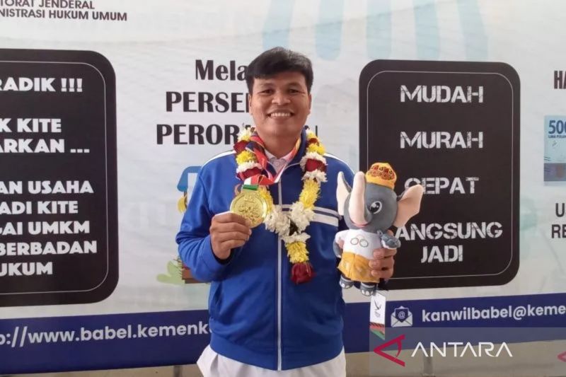Erwinsyah, Atlet Hapkido peraih medali emas pertama untuk Kontingen Babel di PON XXI Aceh-Sumut 2024. (ANTARA/ Elza Elvia)