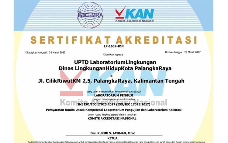 UPTD Laboratorium Lingkungan Palangka Raya Resmi Terakreditasi KAN, Siap Layani Masyarakat dan Pelaku Usaha